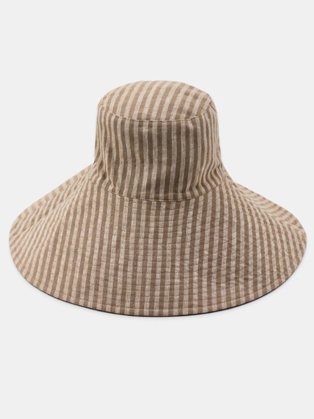 ZARA ZW REVERSIBLE 100% LINEN STRIPED HAT BLUE BROWN SMALL BEACH SUMMER NEW NWT - Picture 3 of 3